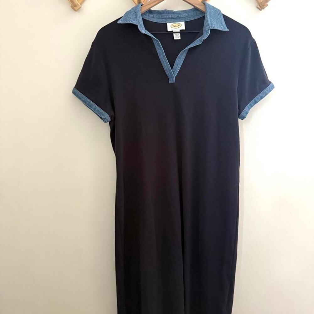 Vintage talbots blue polo shift Dress with Denim Collar and Cuffs